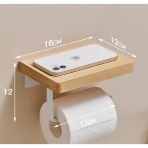 Wooden Toilet Paper Holder Bathroom Wall Mounted Toilet Paper Phone Holder Towel Roll Holder Household Accessories For Storage 241217