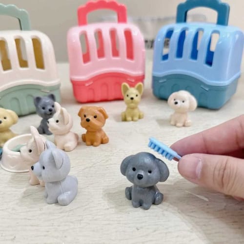 8pcsset Cute Dog Pet Basketball Family Toys Dog Doll Set Dog Cage Toys Scene Playing Toys Christmas Decoration Gifts X250826