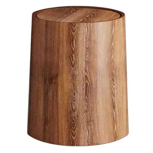 Retro Imitation Wood Grain Trash Can Swing Lid Garbage Bucket Plastic Waste Bin Kitchen Bathroom Household Merchandises Storage C251120
