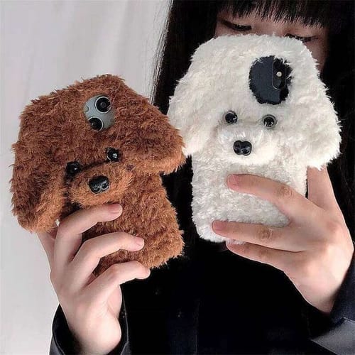 3d Cute Teddy Dog Fluffy Fur Phone Cases For S25 S24 Ultra A06 A16 A36 A56 A05 A15 A25 A35 A55 Hair Fluff Toy Soft Cover 26w0112
