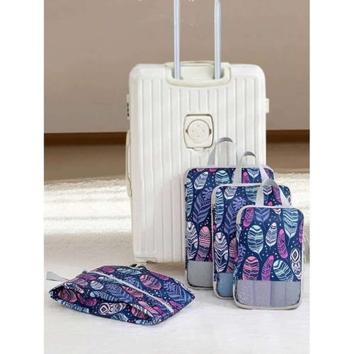 Adult: Yes - 4 Piece Elegant Floral Travel Packing Organizer Set, Compression Cubes For Toiletries, Clothes, And Shoes, Durable Washable Fabric 26w0121