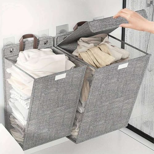 Collapsible Hanging Laundry Basket With Handle, Foldable Space-saving Dirty Clothes Hamper Organizer 26y0126