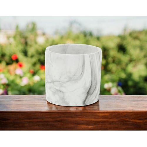 6" White And Gray Marbleized Ceramic Indoor Outdoor Round Pot Planter