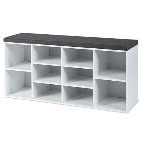 10-cube Organizer Shoe Storage Bench With Cushion For Entryway-white - Color: White