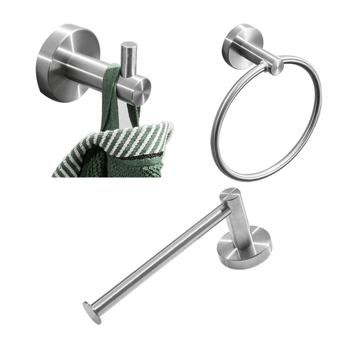 High Quality Rustproof 304 Stainless Steel Brushed Silver Polishing Bathroom Accessories Set Robe Hooks Towel Ring Bar Toilet Paper Holder Tissue Rack
