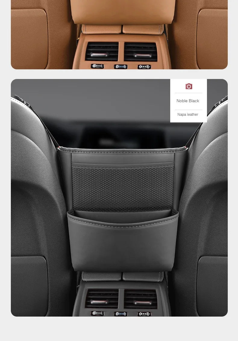 Color Name: Gold - Car Handbag Holder Between Seats Mutifuntional Leather Auto Seat Middle Storage Bag Hanging Tissue Box Phone Cup Map Organizer