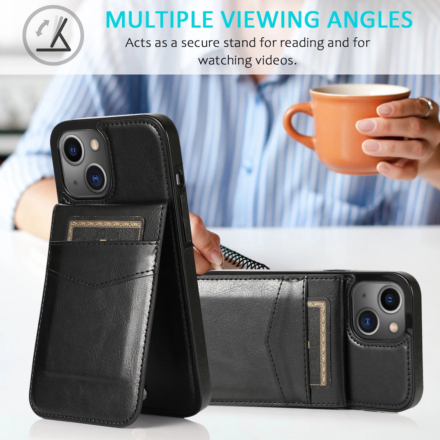 Color: Beige, Material: Silicon - Faux Leather Wallet Kickstand Phone Case For Iphone 13 12 Mini 16e 16 15 14 11 Pro Max X Xr Xs 7 8 Plus Case With Credit Card