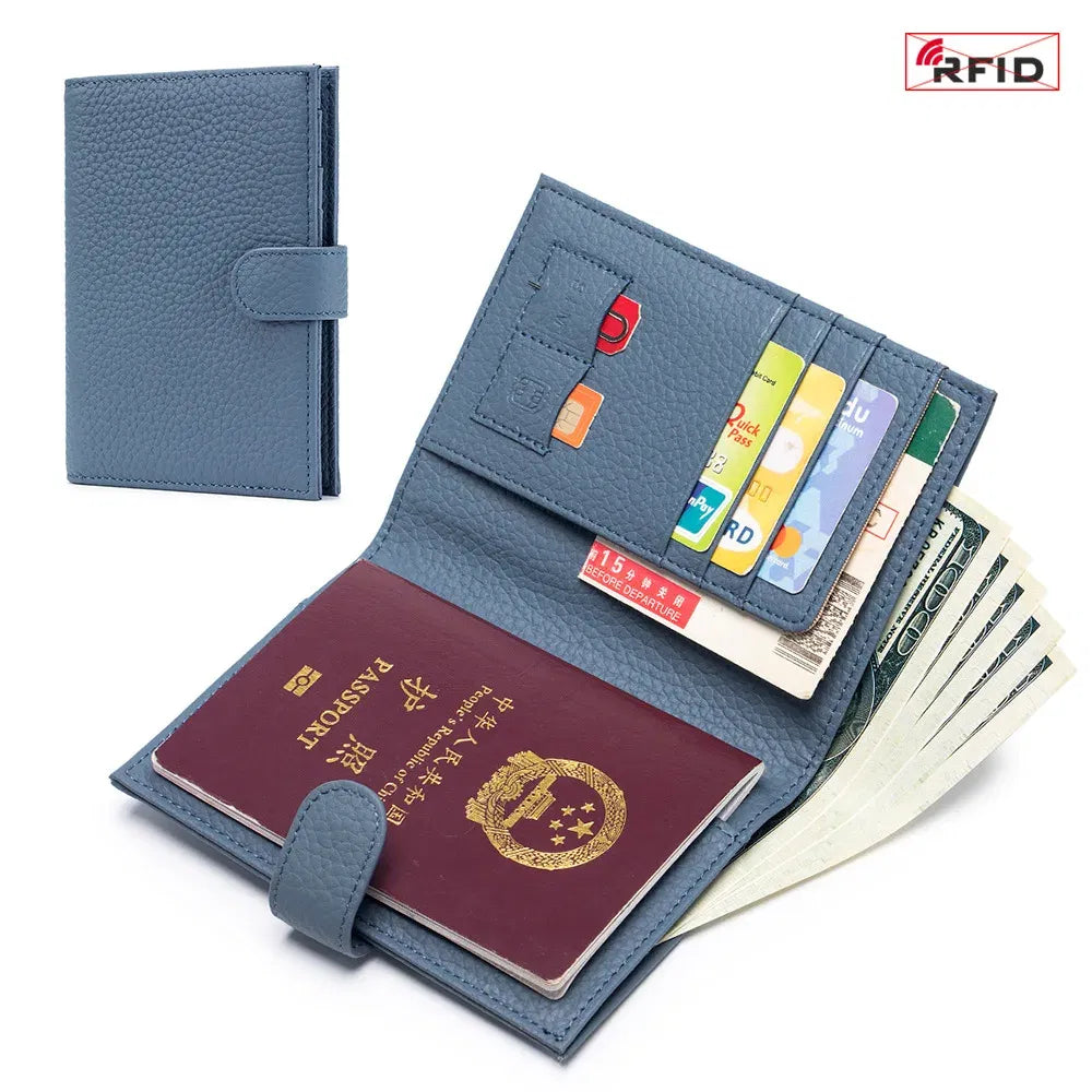 Genuine Cow Leather Passport Holder Travel Wallet With Zipper Pocket Card Holder Rfid Blocking Bifold Wallet For Men And Women