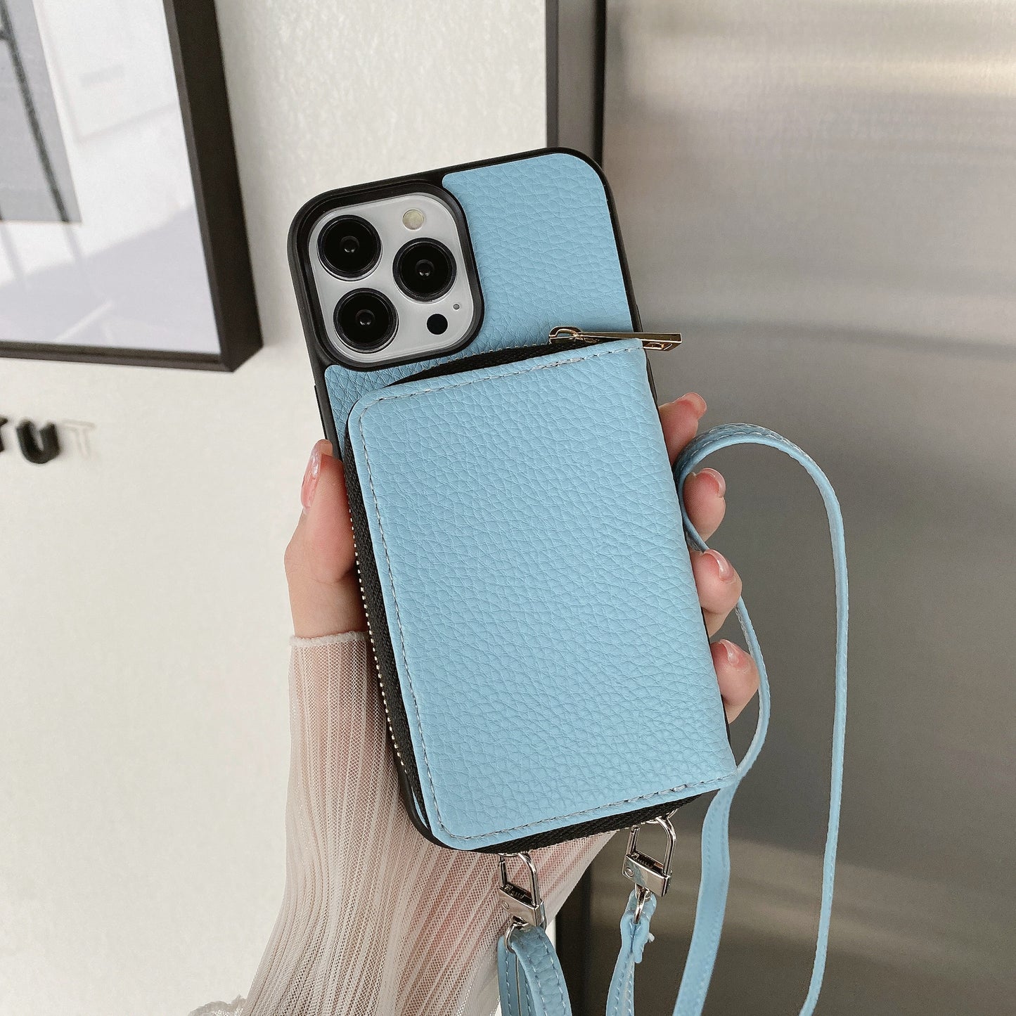 Material: Pc, Color: Army Green - Zipper Wallet Phone Case For Iphone 16 15 14 13 12 Mini 11 Pro Xs Max X Plus Card Slot Holder Crossbody Lanyard Leather Cover