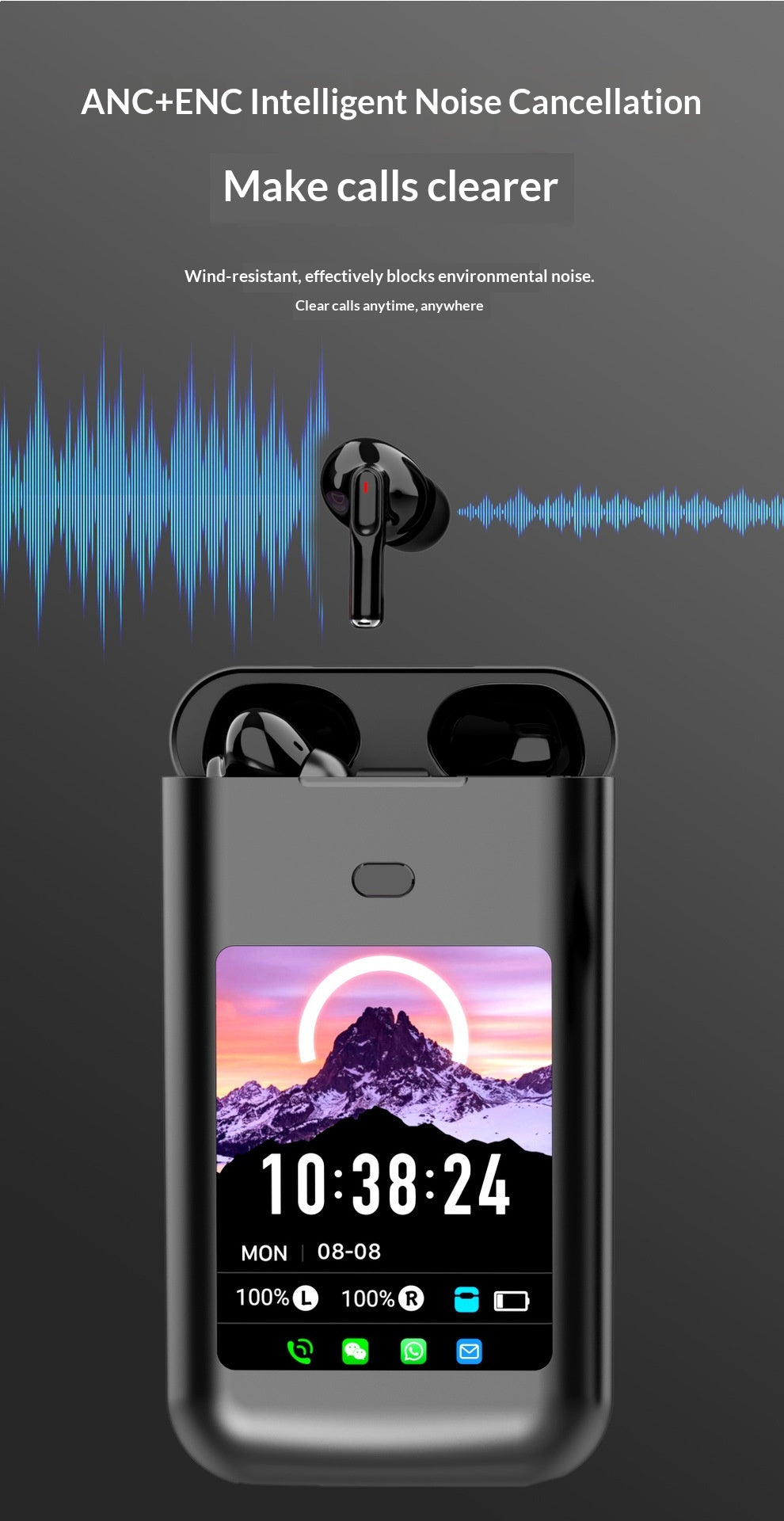 Color: White, Style: Standard - Se-two Bluetooth Touch-control Noise-canceling Transparency Mode Headphones With Display