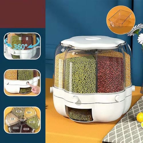 Cookie Jars 6grid Rotating Grid Grain Rice Dispenser Sealed Cereal Separate Bucket Dry Food Container Round Storage Tank Box 230410