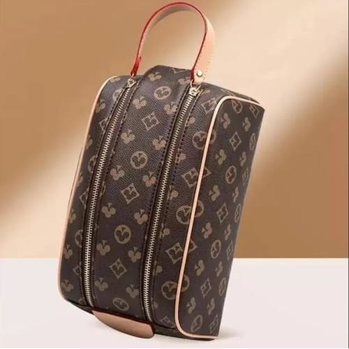 Color: 1 Brown Grid - 2020 Double Zipper Men Travelling Toilet Bag Fashion Women Wash Bag Large Capacity Cosmetic Bags Makeup Toiletry Bag Pouch Wallet L03