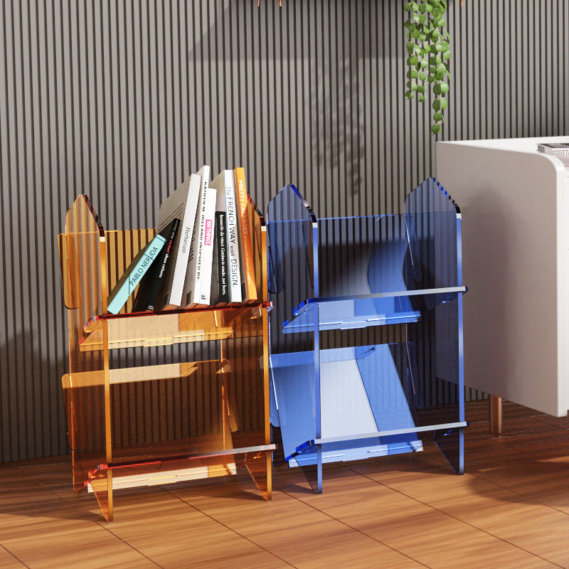 Color: Translucent Blue Single Layer - Transparent Bookshelf Acrylic Storage Rack