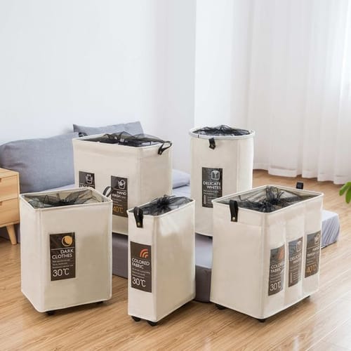 Dirty Clothes Laundy Storage Basket Collapsible Cloth Laundry Basket Bin Mesh With 4 Support Rods 4 Wheels 6 Sort Cards Lj201204