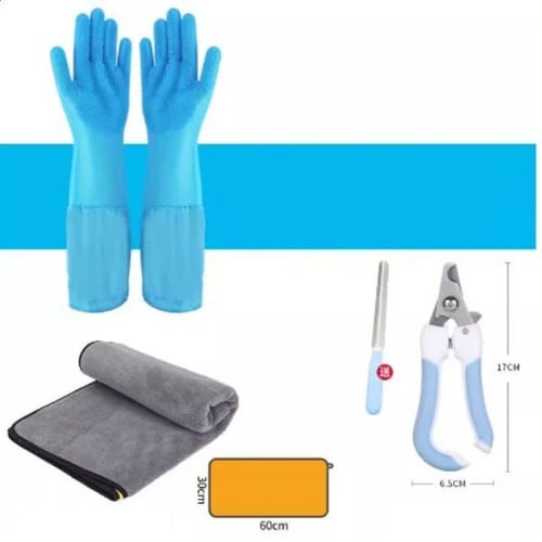 1 Pet Bath Glove For Grooming And Cleaning Dogs And Cats Nail Clippers Absorbent Towels Massage Brushes Stickers Hair Stickers 240812