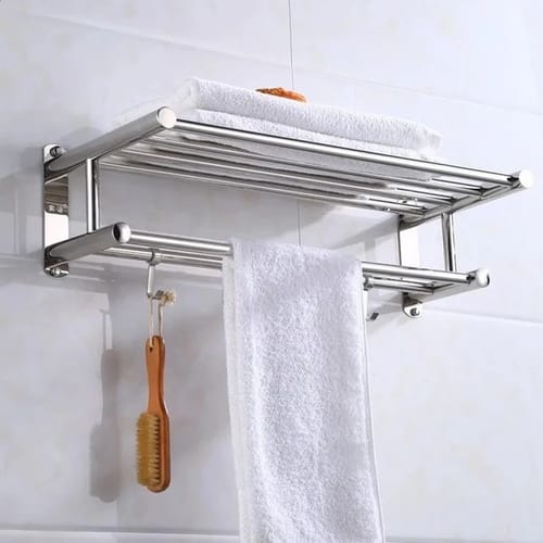 Color: Orange - Stainless Steel Bathroom Towel Rack Storage Organizer Wall Mounted Household El Kitchen 240817