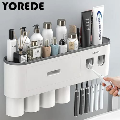 Toothbrush Holders Yorede Magnetic Cups Holder Wall Storage Rack Toothpaste Dispenser Home Organizer Bathroom Accessories Set 230217