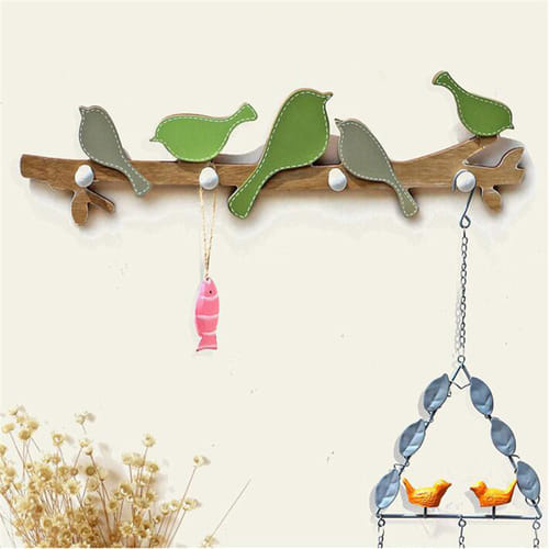1pc European Retro Style Hanger Organizer Diy Simple Green Bird Wooden Tool Hook