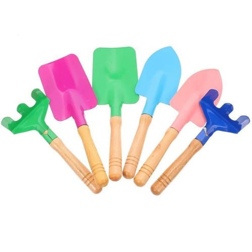 2 Set/6 Pcs Children Garden Tool Iron Trowel Rake Colored Printed Hand Tools With Wooden Handle For Kids Child Girl 250207