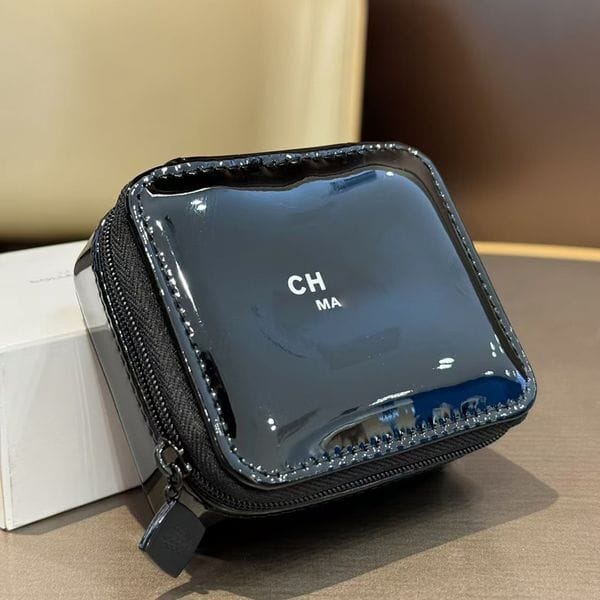 Color: Black - Designer Suede Makeup Bag With Mirror Black Classic Letter Logo Printed Women's 3d Business Travel Leather Toiletry Bag Cosmetics Storage Box Wash Bag