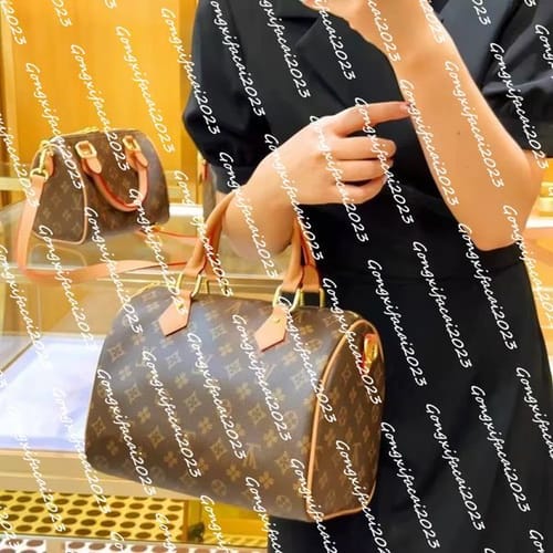 High Quality New 10a Pu Leather Fashion Speedys Travel Bag Print Flower Women Handbags Sale High Capacity Bags Cartoon Brown Pillow Shoulder Bags Totes