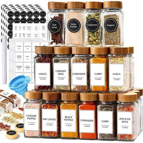 13 Glass Spice Jars With Bamboo Lids 4oz Jar Set Seasoning Organizer Rack Storage Bottle 250324