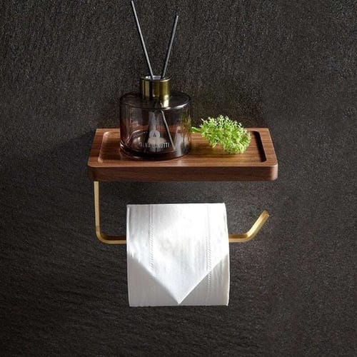 Color: Blue - Kissena Modern Brass Toilet Paper Holder With Wooden Shelf