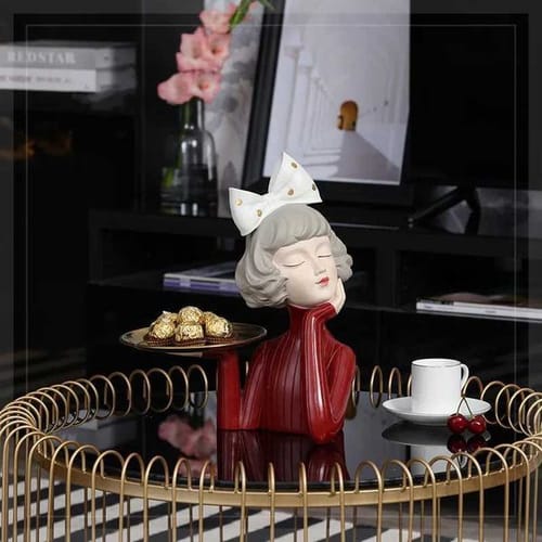 Modern Bow Girl Statue For Entrance Key Storage Tray Ornaments Home Decor Crafts Figurines Snacks Candy Storage Tray Gift X250721