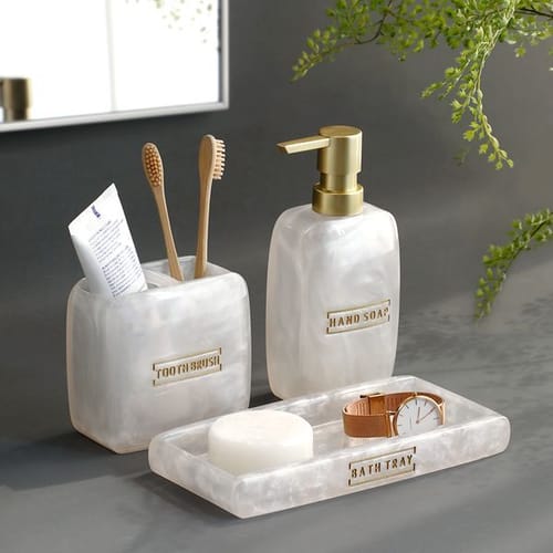 Bathroom Accessories White Pearl Look Bathroom Vanity Countertop Accessory Set,soap Dispenser,toothbrush Holder Set,tray