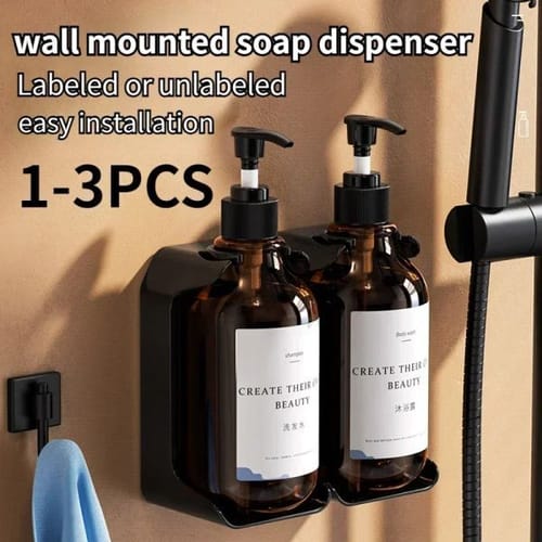 Hotel Wall Mounted Soap Dispenser Set Refillable No Punching Hand Sanitizer Shampoo Conditioner Bottle Holder For Shower Wall