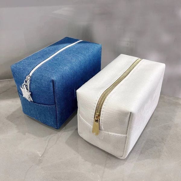 Color: White - Designer Embroidery Denim Women Lady Makeup Bag Classic Cosmetic Beaute Lipsticks Pouch Makeup Organizer Box Storage Case Vip Gift