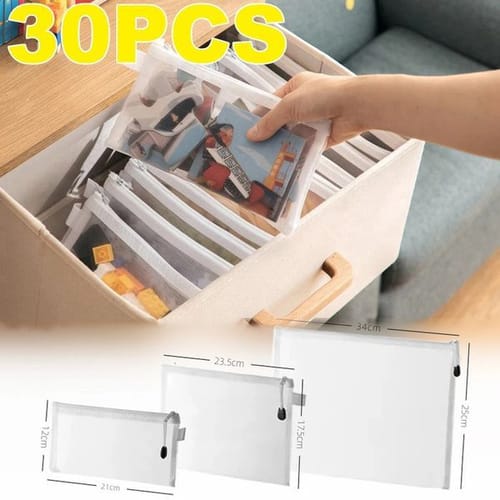 30 Pieces Of Mesh Zipper File Bag Waterproof And Moistureproof Folder Toy Storage Tool Cosmetic Organization 240830