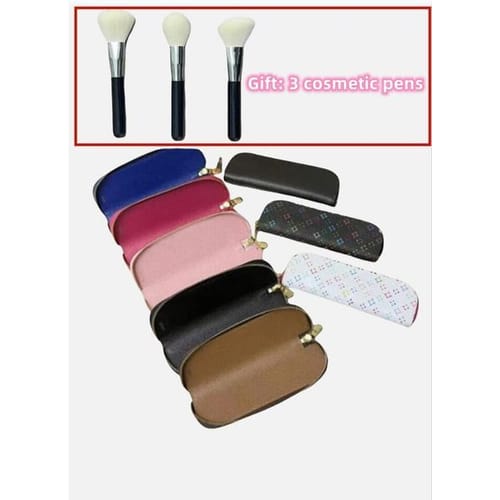 brown Floral+blue - Adult: Yes - Cosmetic Bags Women Makeup Brush Case Pure Black Small Bag Lipstick Pen Organizer Beauty Tool Storage Box Zipper Long Strip Eva Pouch