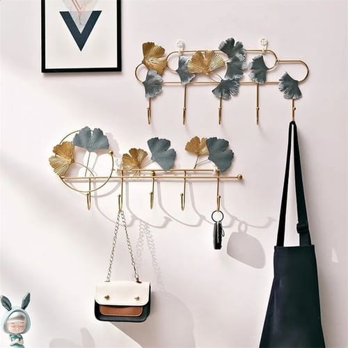 Nordic Style Golden Leaf Hook Creative Coat Cap Hanger Key Organizer Iron Art Wall Hanging Decoration Home Storage Accessories 241217