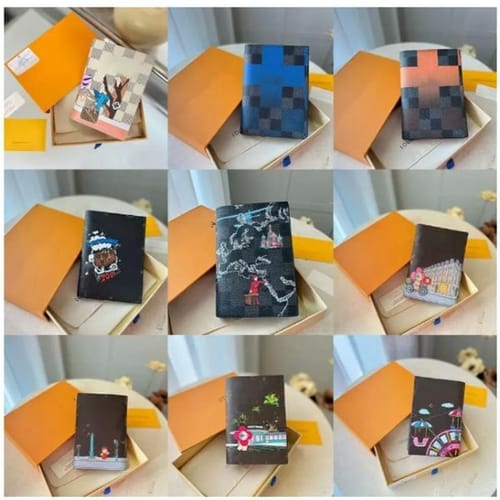 Color: Y13 - 45678218 Leather Wallet Brand Multi-card Lattice Graffiti Cartoon Men Women Wallets Passport Clip Classic Clutch Bags Coin Purses Card Holders Card Holder