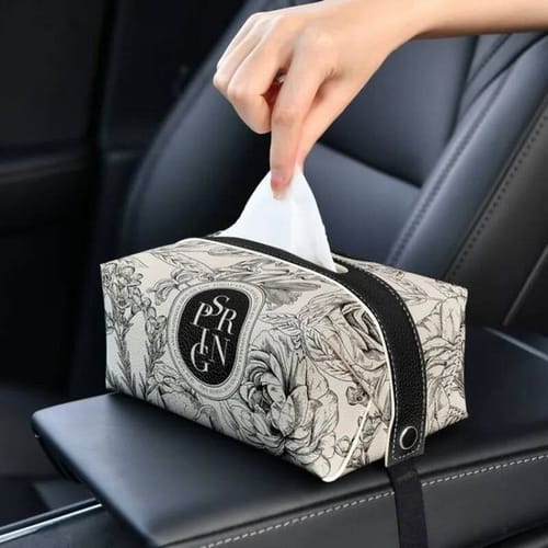 Center Console Organizer Seat Back Interior Accessory Pu Leather With Straps Car Tissue Box