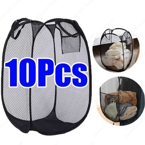 1-10pcs Collapsible Laundry Dirty Clothes Mesh Pop Up Hamper Basket Toy Storage Bag For Home Bathroom Dorm Travel 26h0110