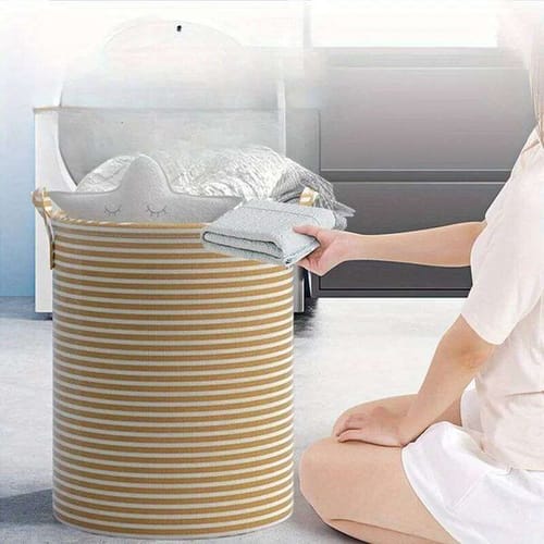 26h0109 Haundry Thickened Tall Basket With Handle, Large Collapsible Round Hamper Bin Laundry Bag For Clothes Storage 26h0110