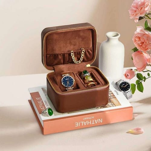 Size: #m - Dark Brown Exquisite Pu Leather Jewelry Box Travel Men High End Automatic Quartz Watch Ring Storage Case Jewellery Organizer 26h0111