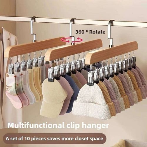10 Clips Legging Closet, Wooden Closet Leggings Organizer Space Saving Multi Clip Hanger For Pants Scarfs 26y0113