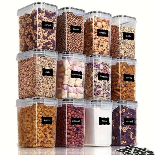 2/6/12 Sets 1.6l Bpa-free Plastic Airtight Food Storage Containers With Labels, Dishwasher Safe Cereal/flour/sugar Baking Suppl 26y0113