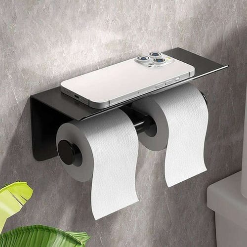 With Phone Shelf Tissue Roll For Bathroom Stainless Steel Double Toilet Paper Holder Fortoilet 26y0117