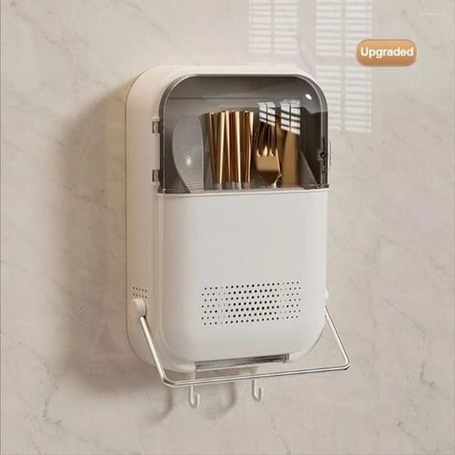 Color: Style 1 - Storage Boxes With Lid Wall Mounted Cutlery Organizer Dustproof Design No Punching Spoon Fork Flip Top Draining Racks