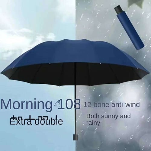 12 Ribs Extra Large Reinforcement Windproof Waterproof Folding Umbrella - Compact Travel Accessory For Business Men And Women 26y0122