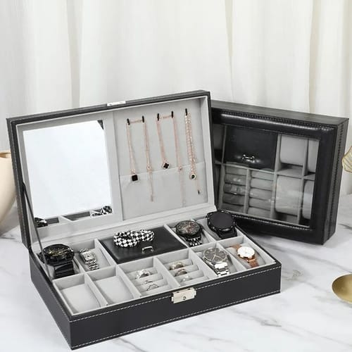 Color: Sky Blue - Wellzone Multifunctional Largecapacity Watch Jewelry Box Highend Accessory Storage Leather Sunglasses Organization 260127