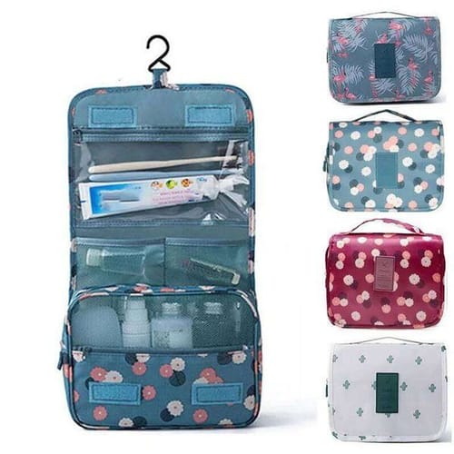 Color: Blue Flowers - Size: Default - Multifunctional Travel Hook Wash Cosmetics Waterproof Toiletries Beauty Organizer Ladies Bathroom Storage Bag 26l0130