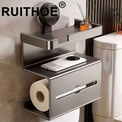 Sdc Space Aluminum Wall Mounted Black Toilet Paper Roll Holder Bathroom Accessories Hardware Decor Storage Shelf 26w0131