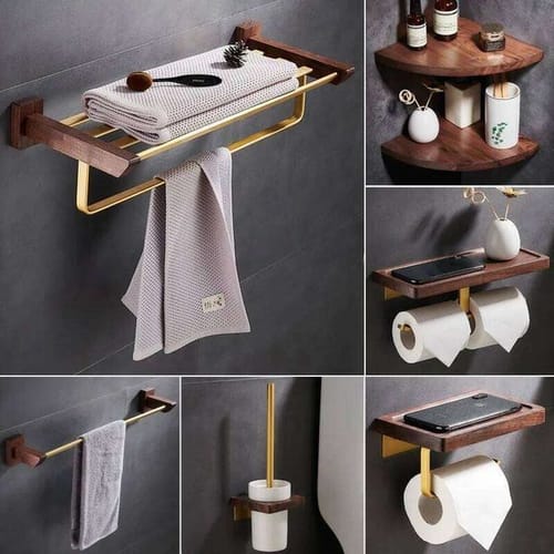 Walnut Accessories Bath Rack Towel Bar Set Toilet Paper Holder Bathroom Hardware Shelves 26h0202