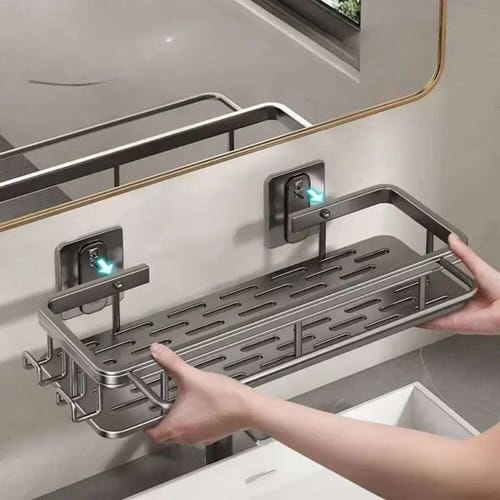 Space-saving Corner Shelf No-drill Wall Mounted Rack For Bathroom Shower Or Kitchen | Aluminum Storage Organizer 26h0202