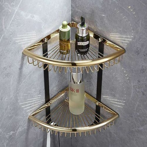 Tuqiu Corner Shelf Gold And Black Shelves Brass Storage Organizier Shampoo Bathroom Holder 26h0202